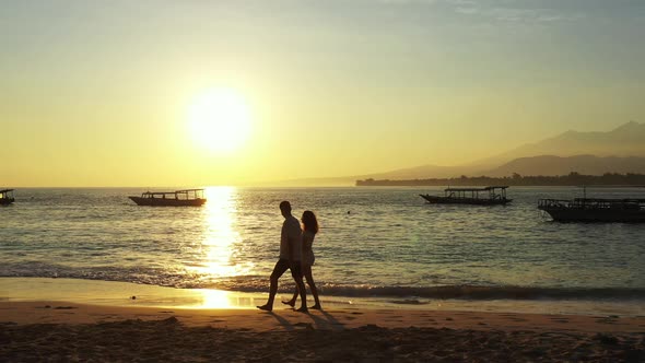 Fun Lady and Man After Marriage in Love Spend Quality Time on Beach on Sunny White Sandy 