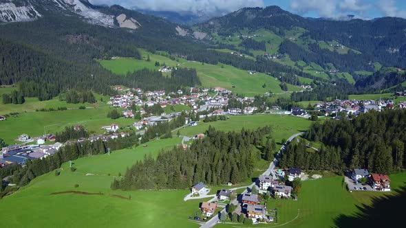 Beautiful Aerial View of Badia Village in Dolomites in Italy