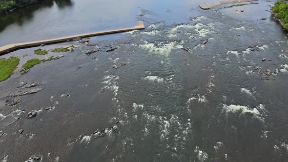 Scenic View of Delaware River Small Waterfall View Vertically Down From a Great Height in