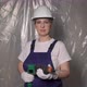 Woman Builder in Blue Overalls and White Hard Hat Helmet with Puncher - VideoHive Item for Sale