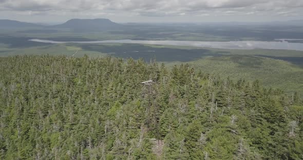 Flying Around an Old Fire Tower on #4 Mountain near Moosehead Lake Maine