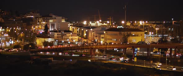 Lisbon city night traffic