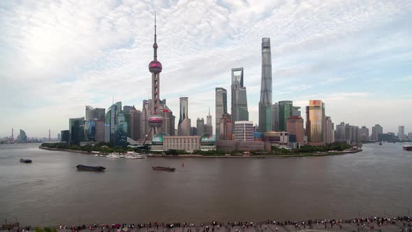 Shanghai City Pudong New Area Near Huangpu River Timelapse