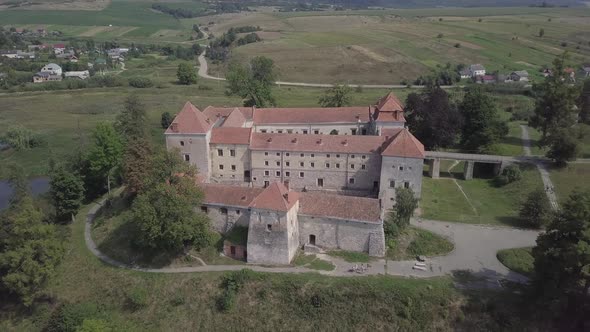 Aerial Famous Ukranian Ruined Svirzh Castle