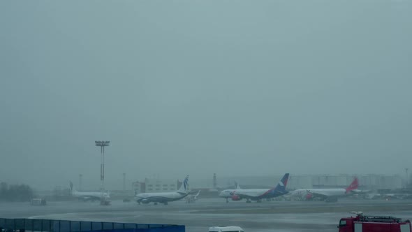 Timelapse of Domodedovo Airport on winter day, Moscow