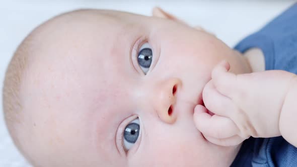 Closeup Portrait of Blue Eyed Baby Infant