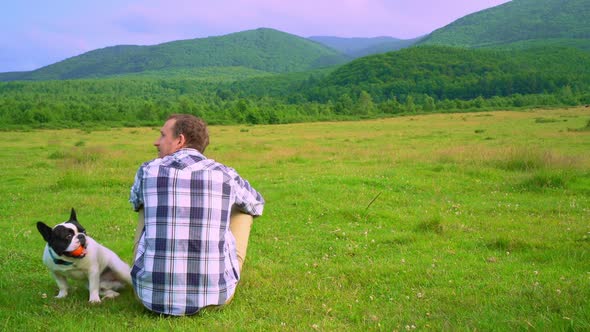 Caucasian Man with Dog Leisure Time