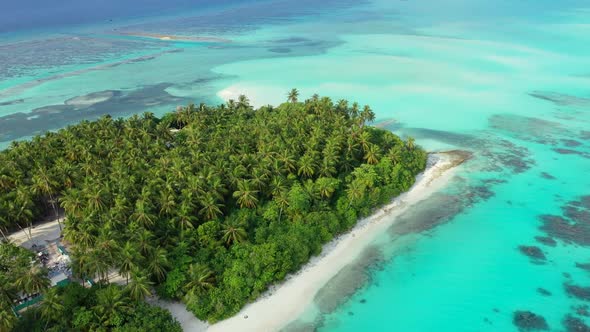 Aerial drone view texture of relaxing bay beach trip by blue sea and bright sand background of a pic