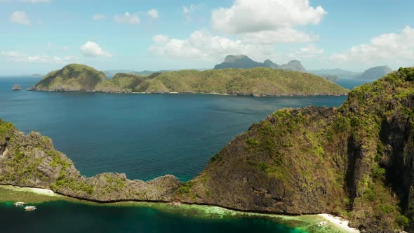 Tropical Seawater Lagoon and Beach, Philippines, El Nido.