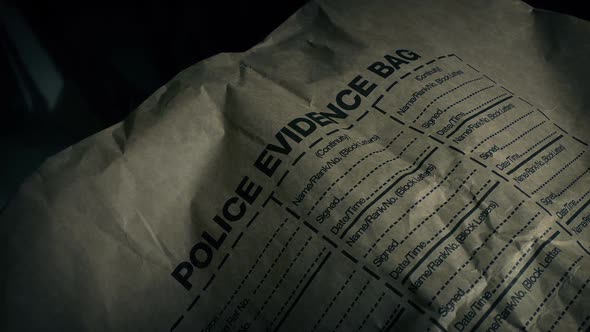 Police Evidence Bag On Table Closeup