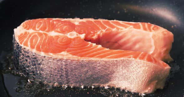 Trout Steaks Pieces on a Frying Pan