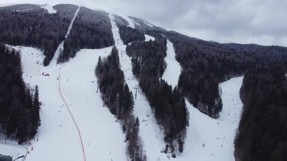 Aerial View Mountain Ski Resort Touristic Center Of Olympic Mountain Bjelasnica Sarajevo 4K