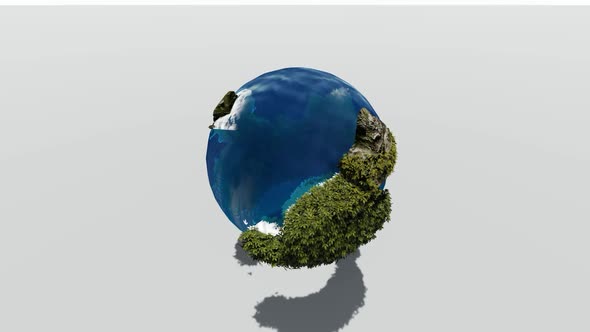 A rotating earth with seas and islands