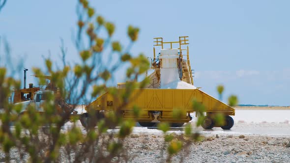 Salt Being Loaded Into Large Trucks In Bonaire, Netherlands - Wide Shot