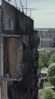 Vertical Video of a Destroyed House During the War in Ukraine