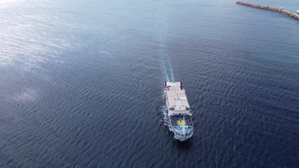 Aerial View Large Cruise Ship at Sea Passenger Cruise Ship Vessel