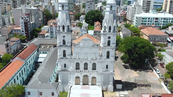 Catholic White Church Nossa Senhora das Dores (Porto Alegre, Brazil) aerial view