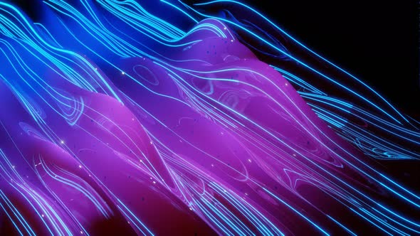 Abstract 3D Surface with Beautiful Waves Luminous Sparkles and Bright Color Gradient Blue Purple