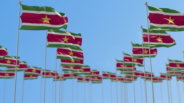 Suriname Row Of National flags Walk Throw Animation