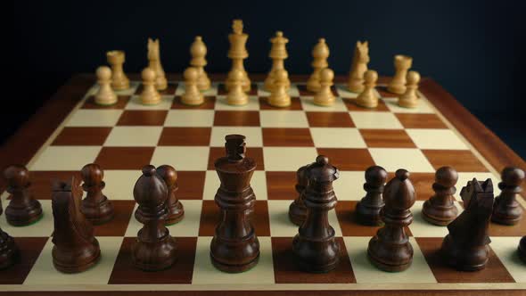 Beautiful Wooden Chess Board Set Up Ready For Game