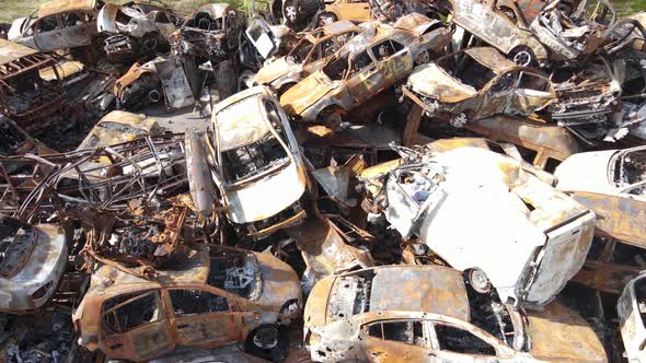 War in Ukraine a Dump of Shot and Burned Cars in the City of Irpen Near Kyiv