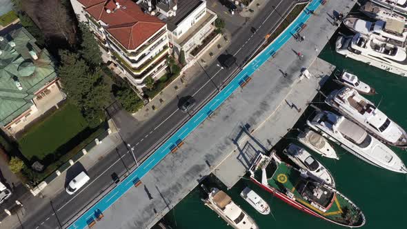 Istanbul Bebek Bosphorus Marine And Boats Aerial View