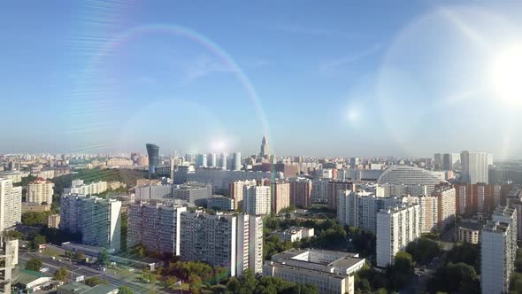 Morning Panoramic Shot of Residential Area of Moscow with High-rise Buildings, Various Modern Houses