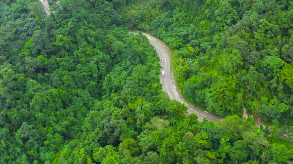 Mountain Road in the Jungle, Aerial View. The Nature of Luzon Island, Philippines