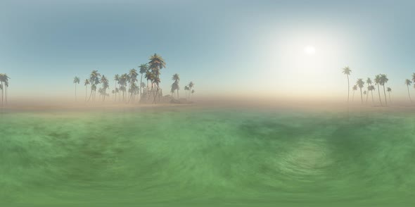 Aerial VR 360 Panorama of Tropical Island at Sunset