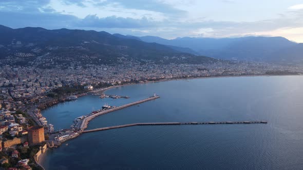 Aerial View Alanya Turkey  Resort Town Seashore