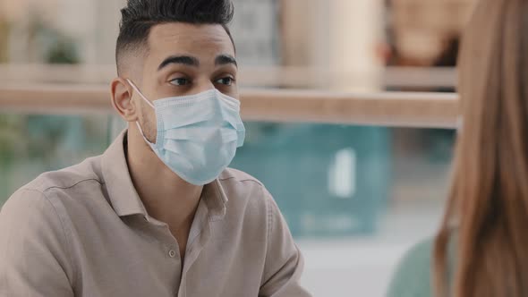 Arabic Man in Medical Mask Masked Businessman Hr Manager Bank Agent Worker Lead Interview with