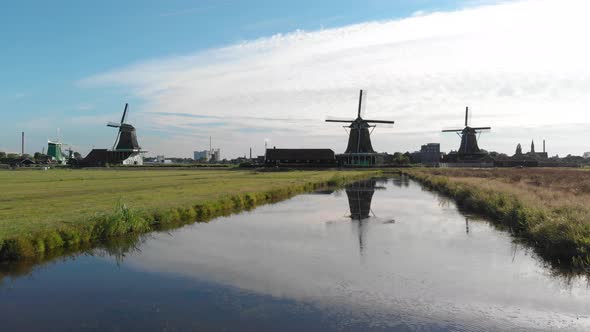 Aerial Windmills at the Zaanse Schans, Amsterdam, Netherlands