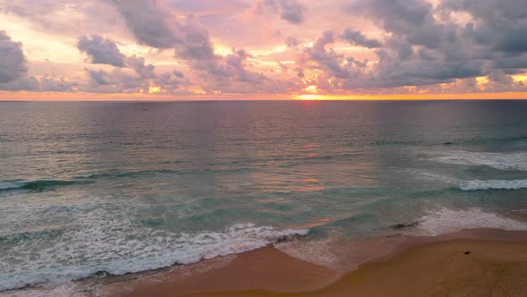 Aerial view of drone sunset at the beach