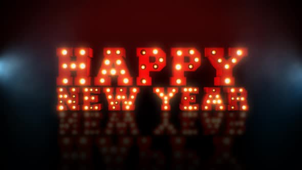 Happy New Year Light Bulbs Text 4K