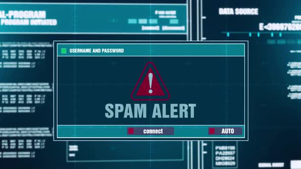 Spam Alert Warning Notification on Digital Security Alert on Screen.