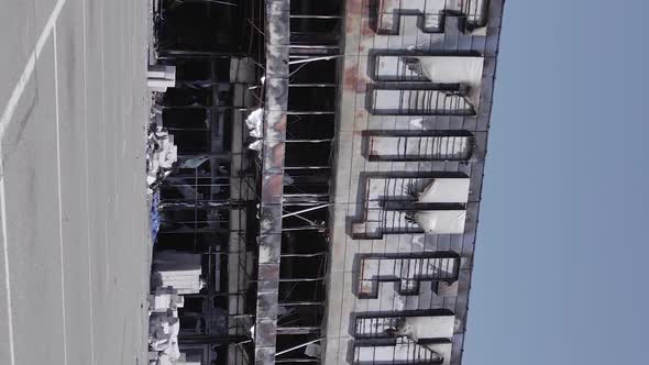 Vertical Video of Bucha Ukraine  a Destroyed Shopping Center During the War