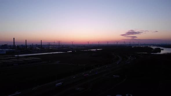 Maasvlakte Port In The City Of Rotterdam, Netherlands At Night aerial