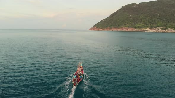 Aerial View of Thailand Fisherman Fishing on the Traditional Wooden Boat