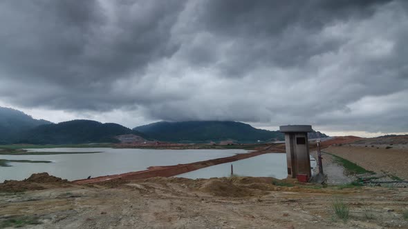 Time lapse raining day at construction dam site