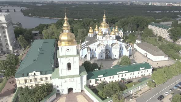 Kyiv. Ukraine: St. Michael's Golden-Domed Monastery. Aerial View. Flat, Gray