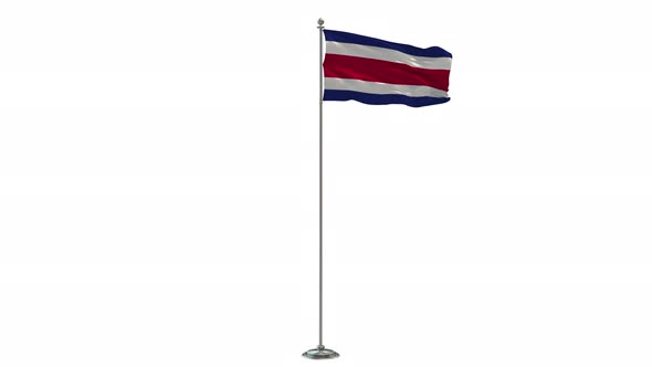 Costa Rica 3D Illustration Of The Waving flag On a Pole With Chroma key