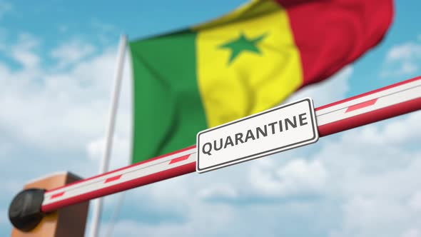 Open Boom Gate with QUARANTINE Sign at Flag of Senegal