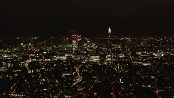 Aerial Panoramic View of Night Cityscape