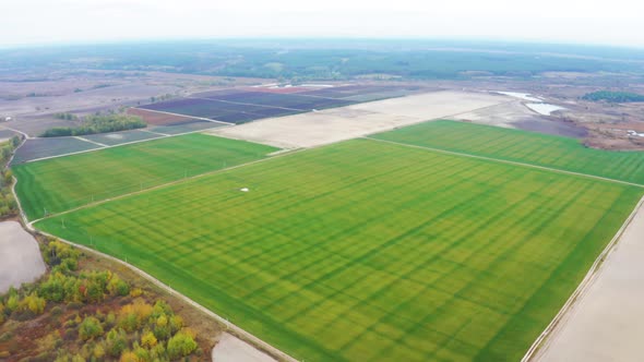 Roll Lawn Farm Aerial View. Growing Lawn Field for Sale. Birds Eye View