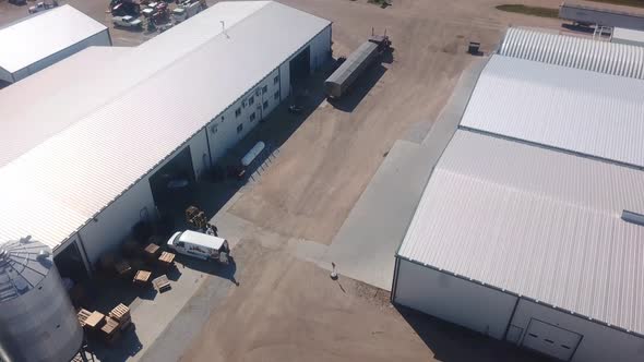 Drone aerial view of an agribusiness that exports cover seeds around the world located in Nebraska U