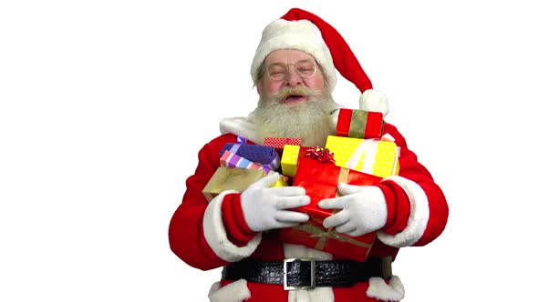 Santa Holding Presents, White Background.