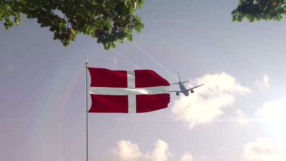 Sovereign Military Order of Malta Flag With Airplane And City -3D rendering