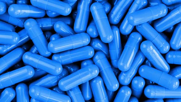 Blue Pharmaceutical Capsules Macro Shot