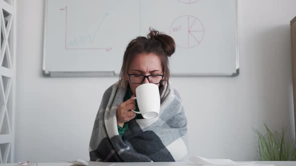 Pandemic Telework Sick Business Woman Sneezing