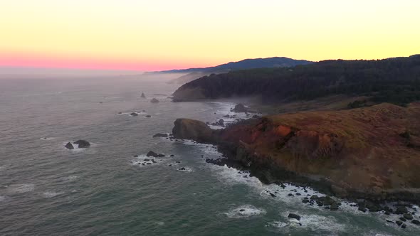 Southern Oregon Coast. Aerial view at sunrise.